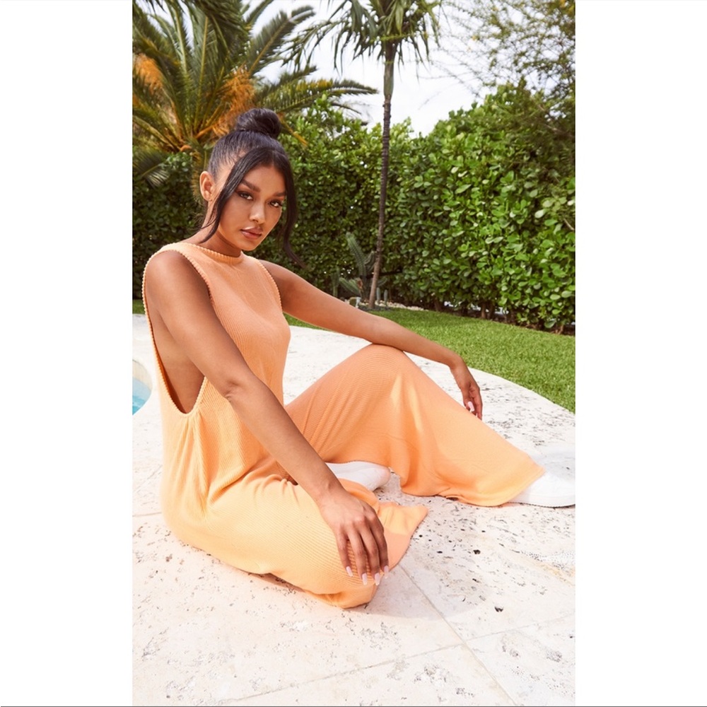 PrettyLittleThing | Peach Brushed Rib Oversized Low Armhole Jumpsuit